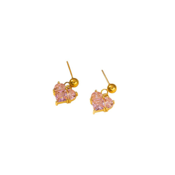 Women's Titanium Steel Box Chain Necklace With Pink Heart Pendant Copper Inlaid Zircon Electroplated Fashion Jewelry Set