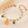 Women's Titanium Steel Bracelet 18K Goldplated With Natural Freshwater Pearl Geometric Heart Shape Flower Design