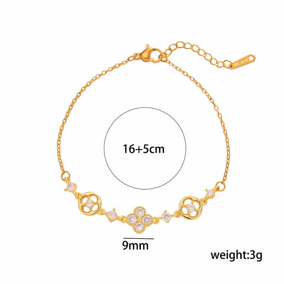Women's Titanium Steel Bracelet With Colorful Zircon Geometric Heart Design And Real Gold Plating