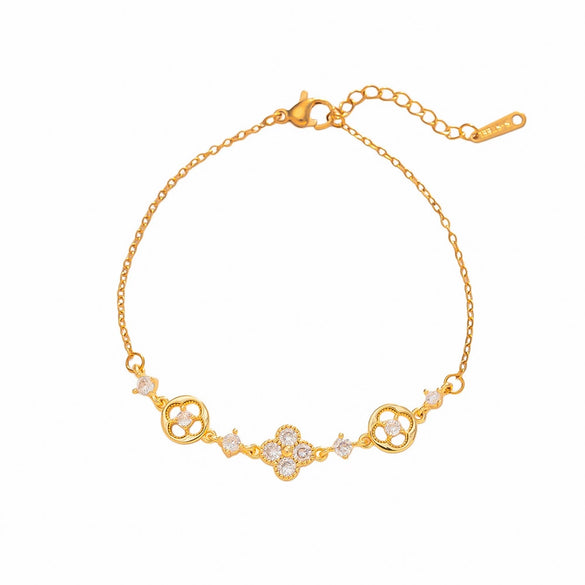 Women's Titanium Steel Bracelet With Colorful Zircon Geometric Heart Design And Real Gold Plating