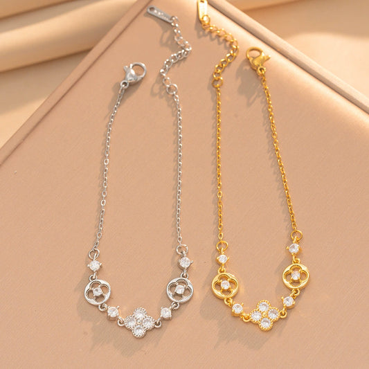 Women's Titanium Steel Bracelet With Colorful Zircon Geometric Heart Design And Real Gold Plating