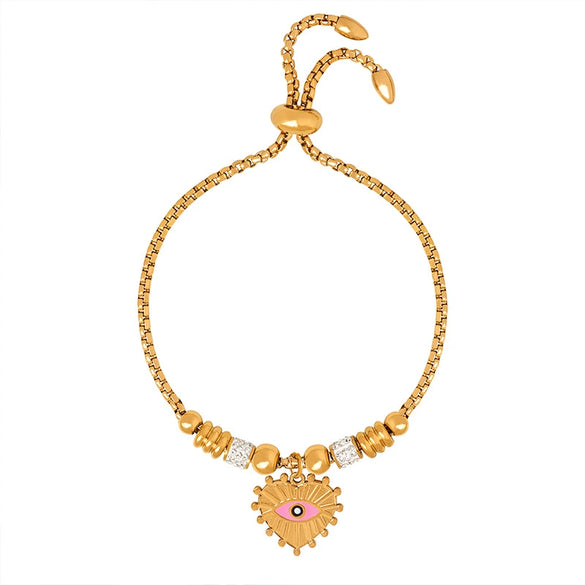 Women's 316L Stainless Steel Bracelet With Retro Personality Exaggerated Eyes Pendant And Geometric Style Electroplated