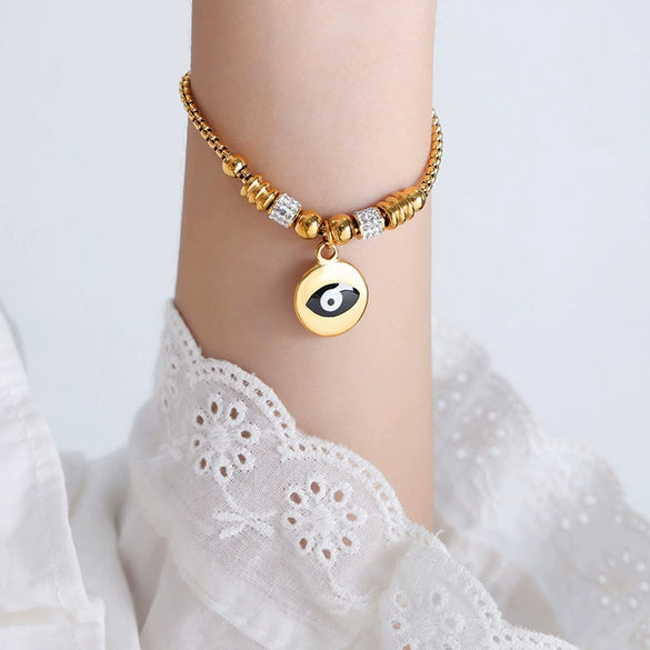 Women's 316L Stainless Steel Bracelet With Retro Personality Exaggerated Eyes Pendant And Geometric Style Electroplated