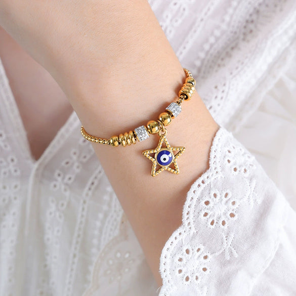 Women's 316L Stainless Steel Bracelet With Retro Personality Exaggerated Eyes Pendant And Geometric Style Electroplated