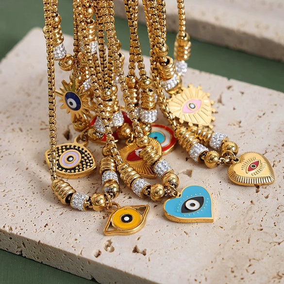 Women's 316L Stainless Steel Bracelet With Retro Personality Exaggerated Eyes Pendant And Geometric Style Electroplated