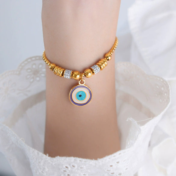 Women's 316L Stainless Steel Bracelet With Retro Personality Exaggerated Eyes Pendant And Geometric Style Electroplated