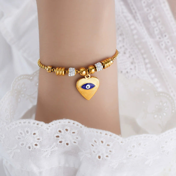 Women's 316L Stainless Steel Bracelet With Retro Personality Exaggerated Eyes Pendant And Geometric Style Electroplated