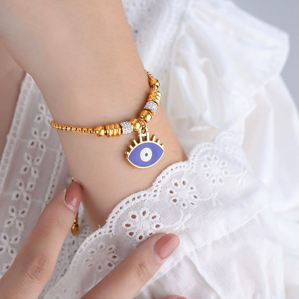 Women's 316L Stainless Steel Bracelet With Retro Personality Exaggerated Eyes Pendant And Geometric Style Electroplated