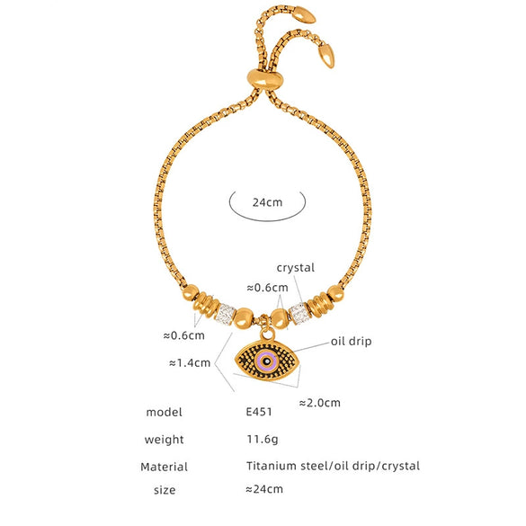 Women's 316L Stainless Steel Bracelet With Retro Personality Exaggerated Eyes Pendant And Geometric Style Electroplated