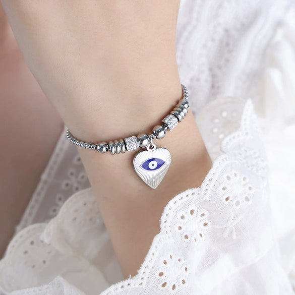 Women's 316L Stainless Steel Bracelet With Retro Personality Exaggerated Eyes Pendant And Geometric Style Electroplated