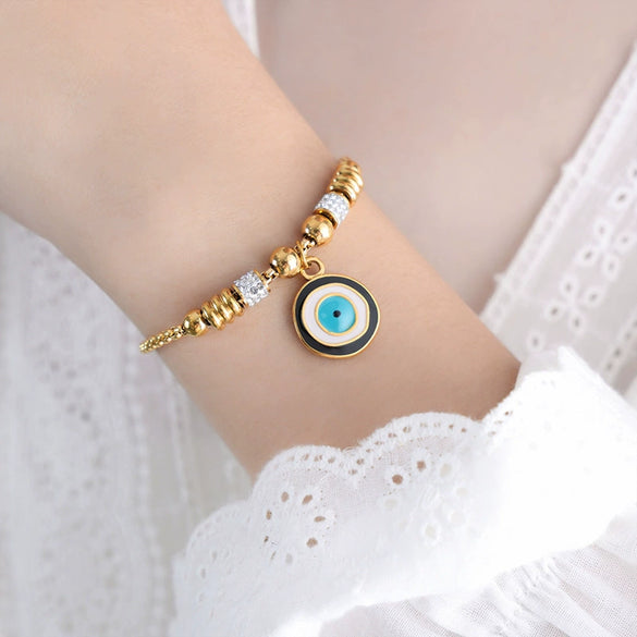 Women's 316L Stainless Steel Bracelet With Retro Personality Exaggerated Eyes Pendant And Geometric Style Electroplated