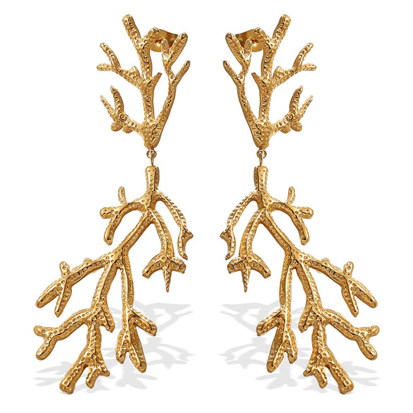 Women's 316L Stainless Steel Branchshaped Light Luxury Textured Earrings Plated With Gold