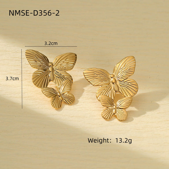 Women's Titanium Steel Butterfly Flower Electroplated Earrings Light Luxury Style