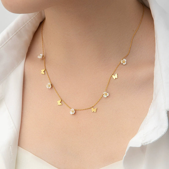 Women's Titanium Steel Butterfly Necklace With French Romantic Style And 18K Gold Plated Electroplating
