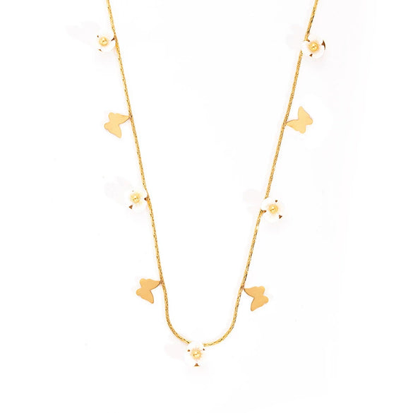 Women's Titanium Steel Butterfly Necklace With French Romantic Style And 18K Gold Plated Electroplating