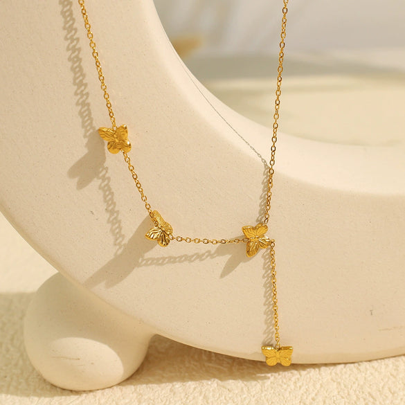Women's 316L Stainless Steel Butterfly Tassel Necklace Electroplated Light Luxury Fashion Design