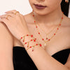 Women's Titanium Steel Christmas Hat Pendant Garnet Layered Necklace Bracelet And Earring Jewelry Set With Electroplated Finish