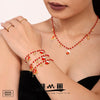 Women's Titanium Steel Christmas Hat Pendant Garnet Layered Necklace Bracelet And Earring Jewelry Set With Electroplated Finish