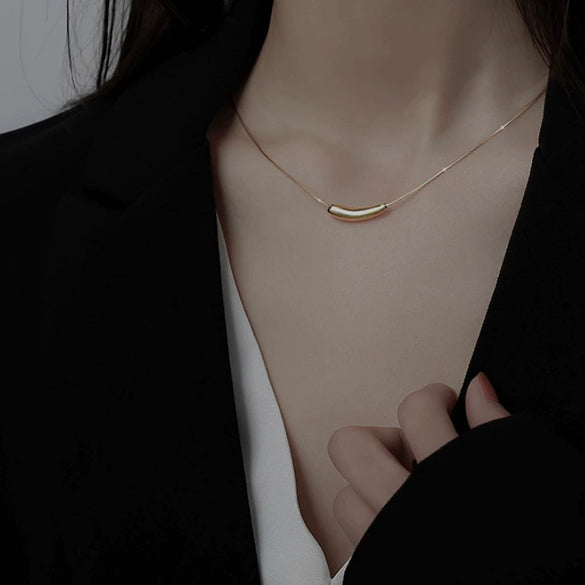 Women's Titanium Steel Clavicle Necklace With Geometric Design And Real Gold Plating In Furnace