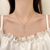 Women's Titanium Steel Clover Key Pendant Necklace With Mixed Gem Inlay And Geometric Pattern And Diamond Design