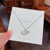 Women's Titanium Steel Copper Microinlaid Zircon Ginkgo Leaf Pendant Necklace With Diamond Design