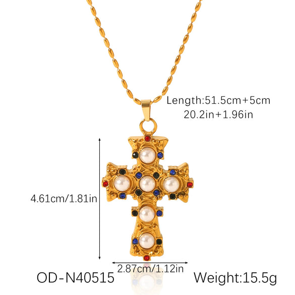 Women's Titanium Steel Cross Pendant Necklace With Geometric Design And Vacuum Electroplating Inlay O Word Chain