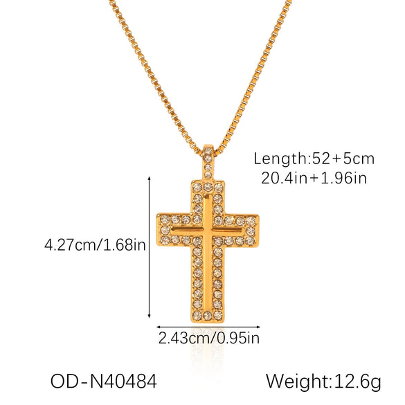 Women's Titanium Steel Cross Pendant Necklace With Geometric Design And Vacuum Electroplating Inlay O Word Chain