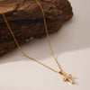 Women's Titanium Steel Cross Pendant Necklace With Geometric Design And Vacuum Electroplating Inlay O Word Chain