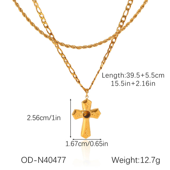 Women's Titanium Steel Cross Pendant Necklace With Geometric Design And Vacuum Electroplating Inlay O Word Chain