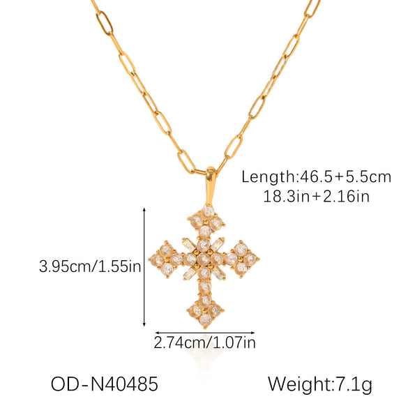 Women's Titanium Steel Cross Pendant Necklace With Geometric Design And Vacuum Electroplating Inlay O Word Chain