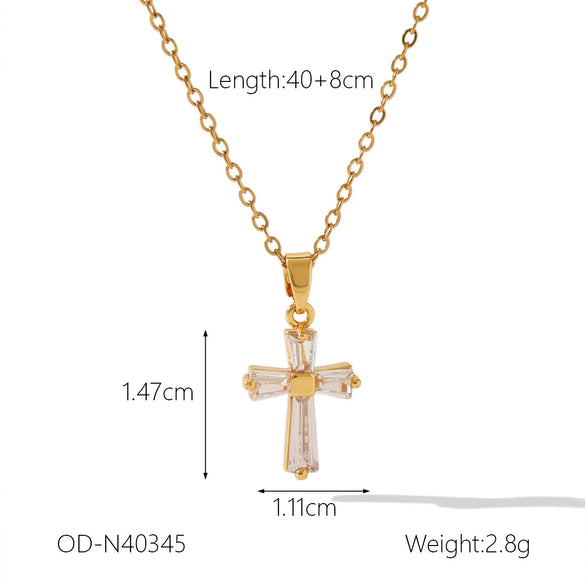 Women's Titanium Steel Cross Pendant Necklace With Geometric Design And Vacuum Electroplating Inlay O Word Chain