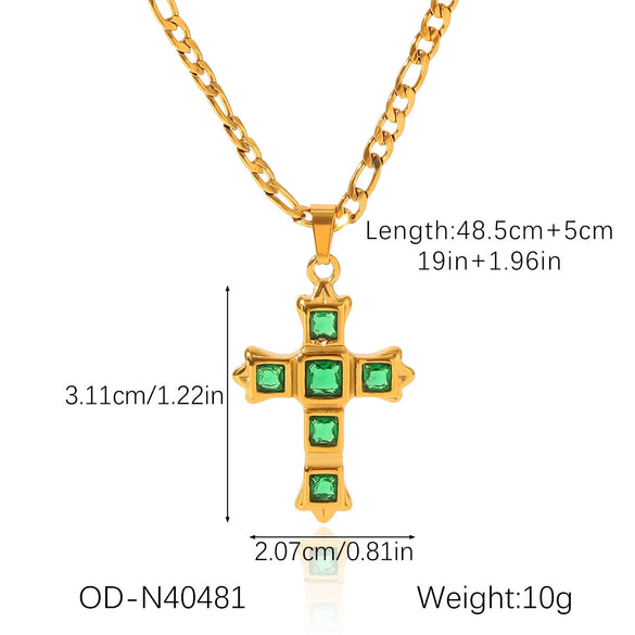 Women's Titanium Steel Cross Pendant Necklace With Geometric Design And Vacuum Electroplating Inlay O Word Chain