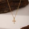 Women's Titanium Steel Cross Pendant Necklace With Geometric Design And Vacuum Electroplating Inlay O Word Chain