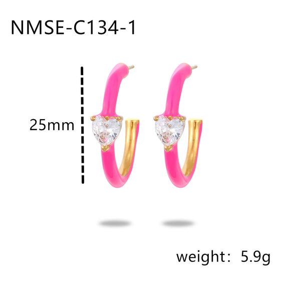 Women's Titanium Steel Cshaped Heart Zircon Earrings Electroplated Fashionable Niche Versatile Highend