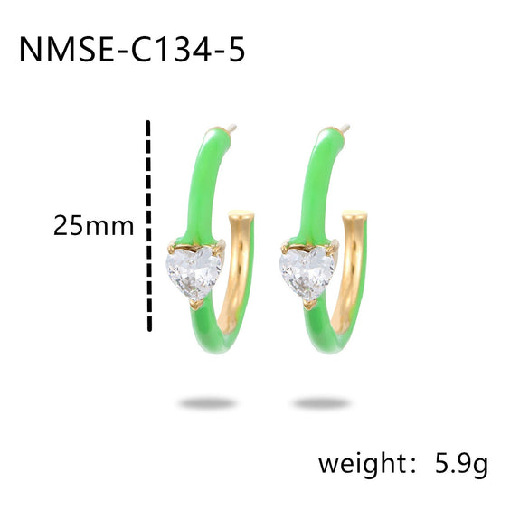Women's Titanium Steel Cshaped Heart Zircon Earrings Electroplated Fashionable Niche Versatile Highend