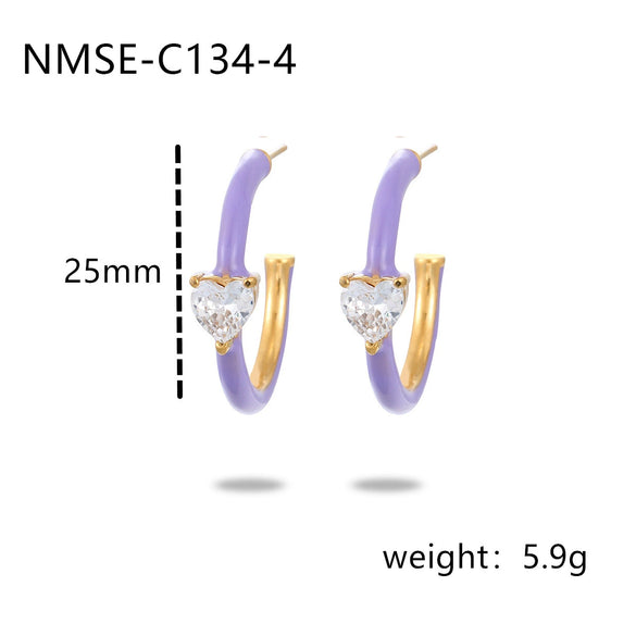 Women's Titanium Steel Cshaped Heart Zircon Earrings Electroplated Fashionable Niche Versatile Highend