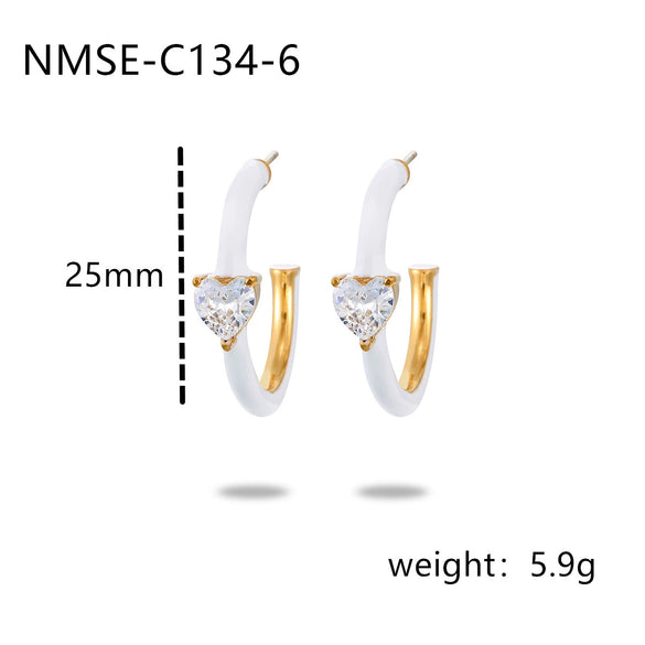 Women's Titanium Steel Cshaped Heart Zircon Earrings Electroplated Fashionable Niche Versatile Highend