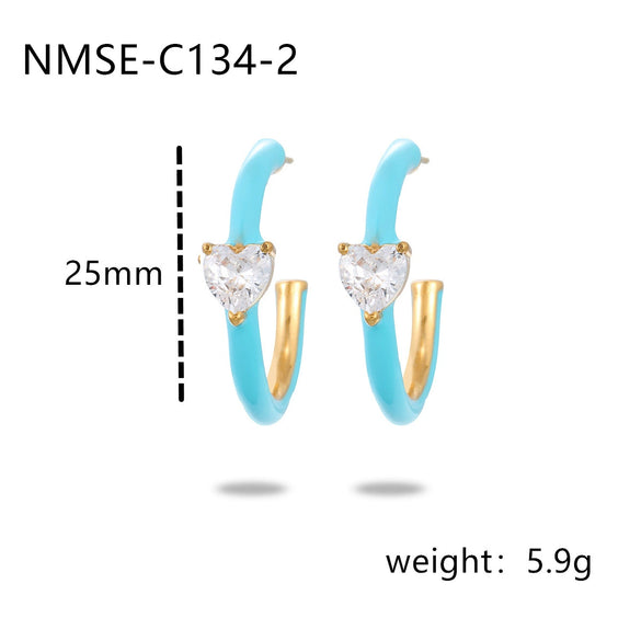 Women's Titanium Steel Cshaped Heart Zircon Earrings Electroplated Fashionable Niche Versatile Highend