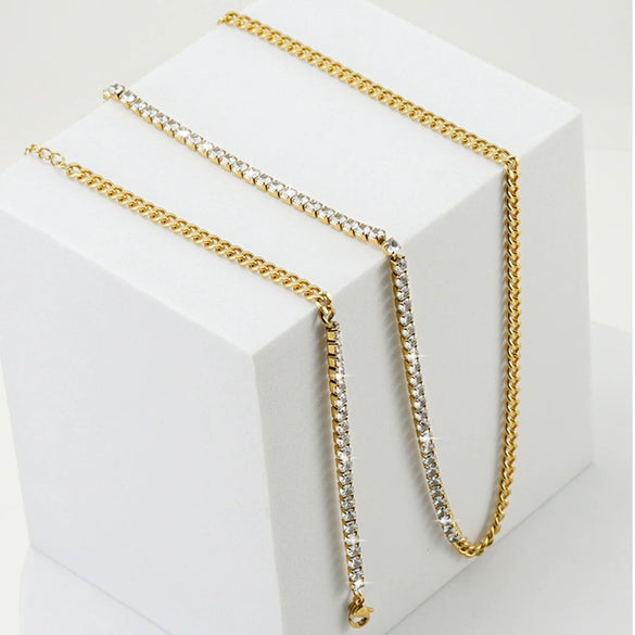 Women's 316L Stainless Steel Cuban Chain Diamond Geometric Fashion Necklace And Bracelet