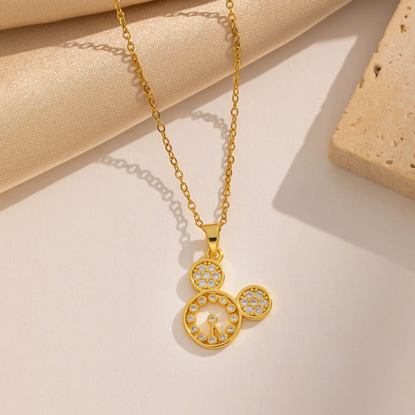 Women's Titanium Steel Cute Hollow Mouse Head Fashion Cartoon Character Ochain Necklace With Electroplating