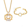 Women's Titanium Steel Diamond Pendant Twist Woven Chain Necklace Jewelry Set With Pillar Stitching And Gold Plated Electroplating