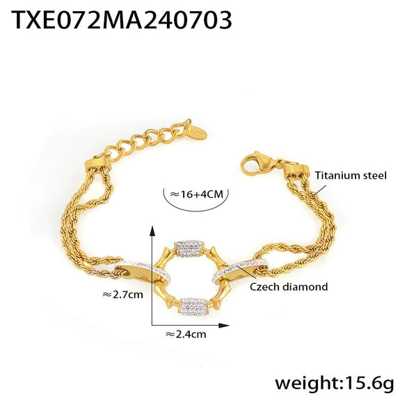Women's Titanium Steel Diamond Pendant Twist Woven Chain Necklace Jewelry Set With Pillar Stitching And Gold Plated Electroplating