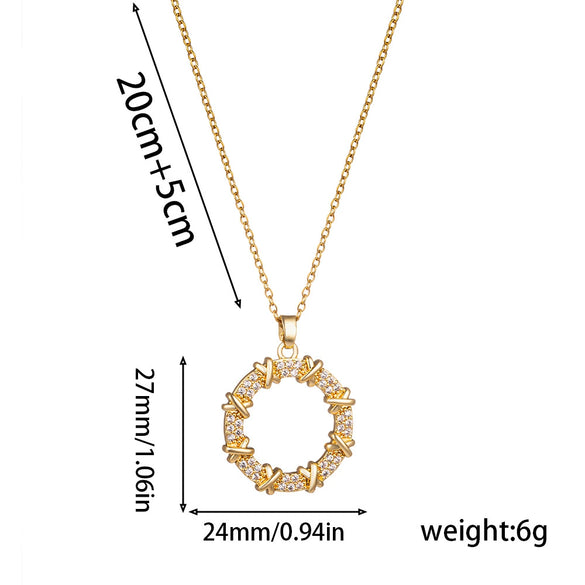 Women's Titanium Steel Donut Geometric Style Zircon Necklace With Vacuum Furnace Electroplating And Diamond Design