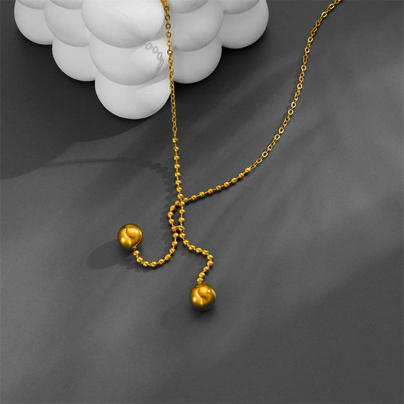 Women's Titanium Steel Double Ball Geometric Sweater Chain Clothing Accessories