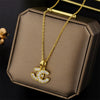 Women's Titanium Steel Double C Necklace With Gold Micro Inlay And Geometric Design