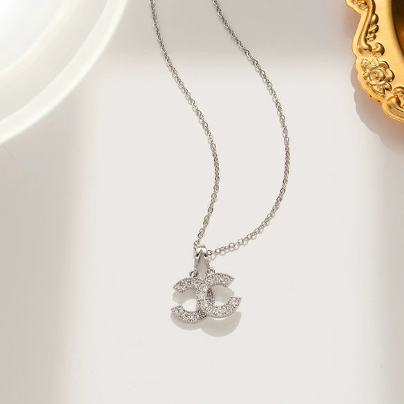 Women's Titanium Steel Double C Necklace With Gold Micro Inlay And Geometric Design