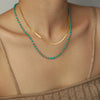 Women's Titanium Steel Double Layer Geometric Design Clavicle Necklace With Gold Inlaid Snake Bone Chain