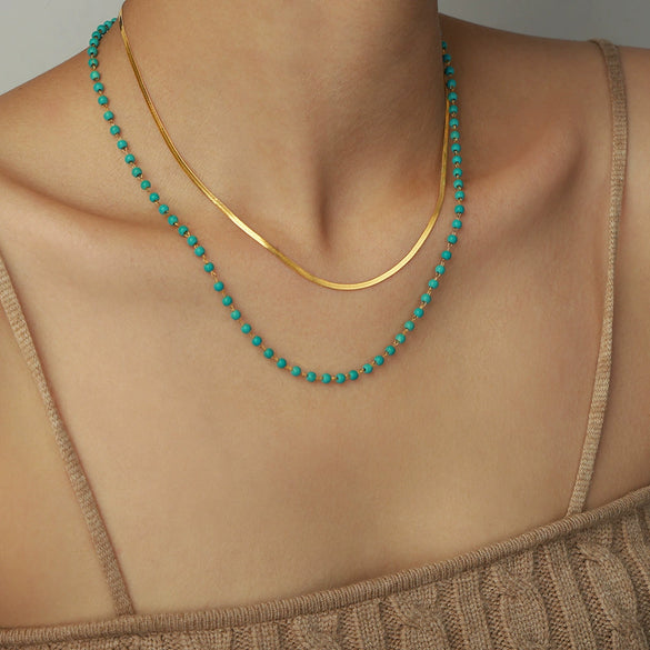 Women's Titanium Steel Double Layer Geometric Design Clavicle Necklace With Gold Inlaid Snake Bone Chain