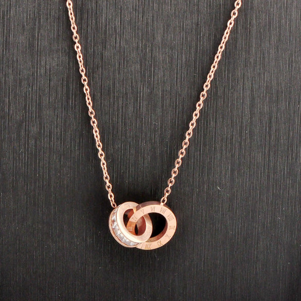 Women's Titanium Steel Double Ring Clavicle Chain With Roman Numerals And Letter Pattern Electroplated Neck Jewelry