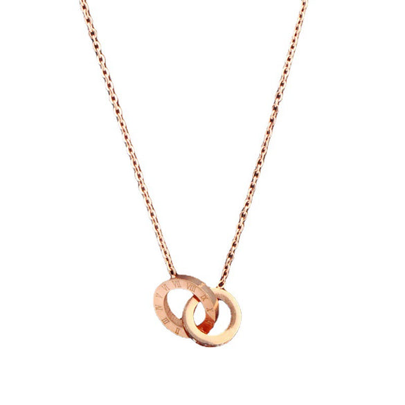Women's Titanium Steel Double Ring Clavicle Chain With Roman Numerals And Letter Pattern Electroplated Neck Jewelry